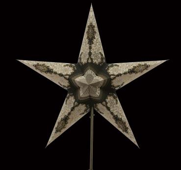 Royal Black Glitter  - Faltbarer Leuchtstern, Weihnachtsstern aus Papier mit 5 Zacken, 60 cm